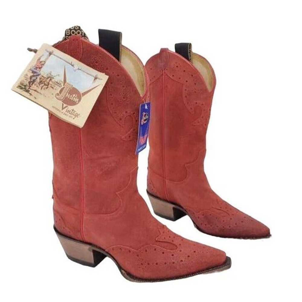 Justin Boots Womens Red Suede Leather Vintage Cow… - image 1