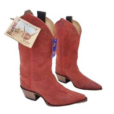 Justin Boots Womens Red Suede Leather Vintage Cowb