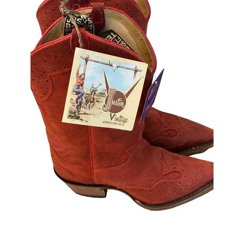 Justin Boots Womens Red Suede Leather Vintage Cow… - image 2