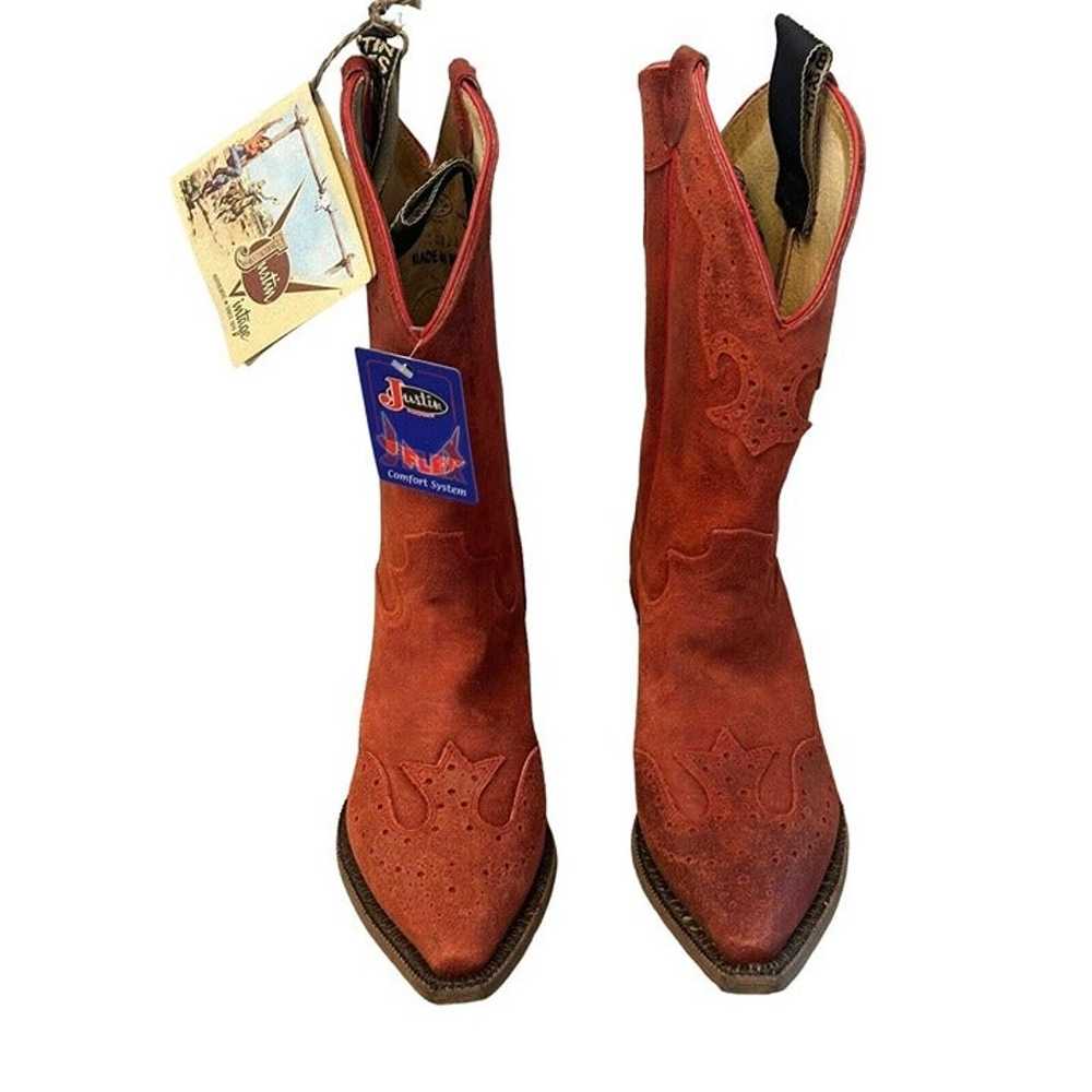 Justin Boots Womens Red Suede Leather Vintage Cow… - image 3