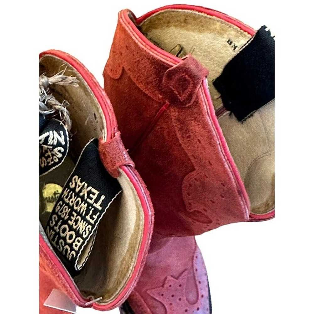 Justin Boots Womens Red Suede Leather Vintage Cow… - image 4