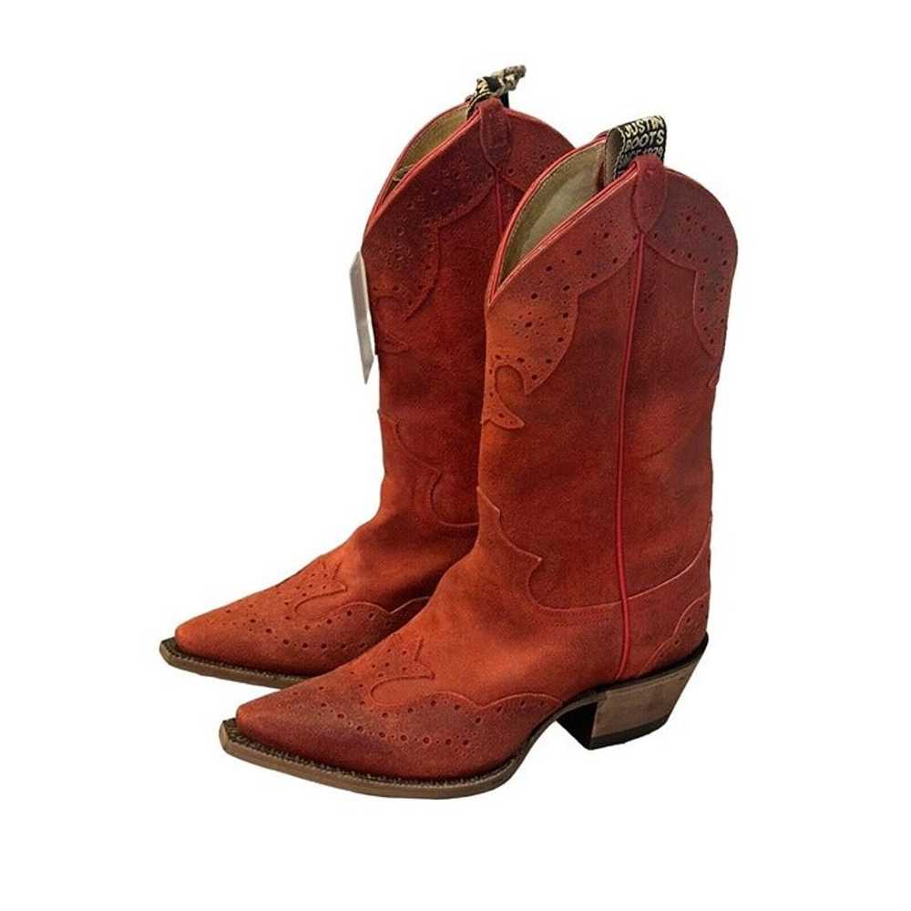 Justin Boots Womens Red Suede Leather Vintage Cow… - image 8