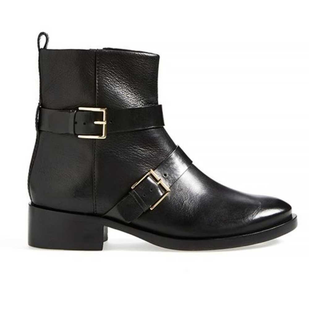 TORY BURCH Riley Black Leather Moto Heeled Boot s… - image 1