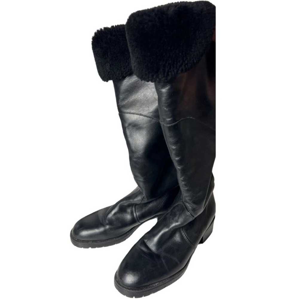 Bogner Tall Boots 9 Black Leather Fur Shearling L… - image 1