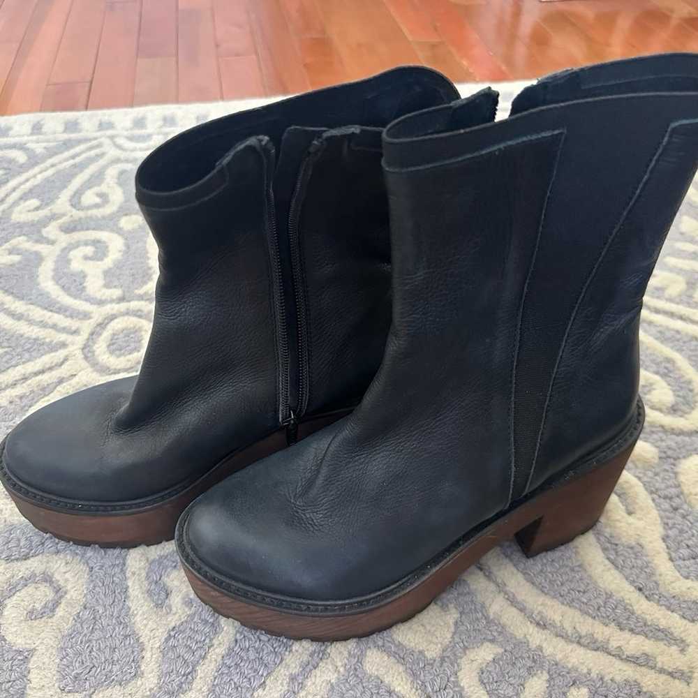 Free People Platform Black Leather Wood 4” Heel B… - image 2