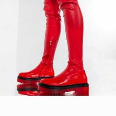 Azalea Wang Red Euro Thigh High Platform Boots 7.5