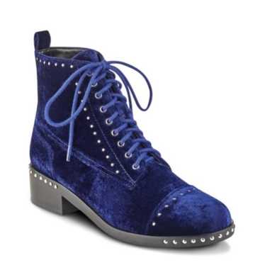 Marc Fisher Cassidey Blue Velvet Studded Boots - image 1