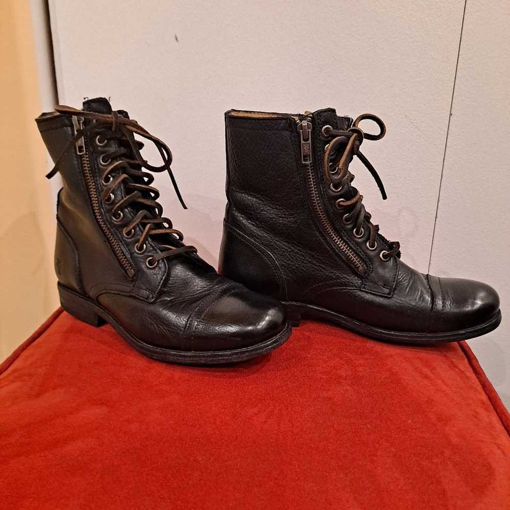 FRYE TYLER Combat Boots Black Lace Up - image 1