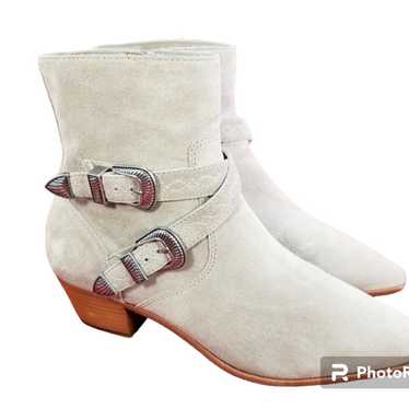 Frye ash woman dual straps buckles beige suede wes