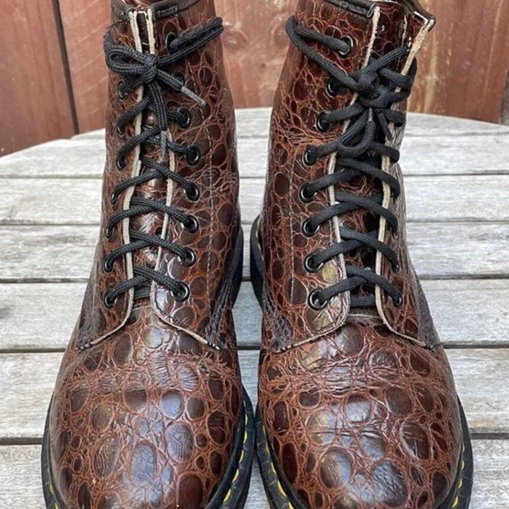 Vintage 90's Dr. Martens Brown Croc Pattern Boots… - image 2