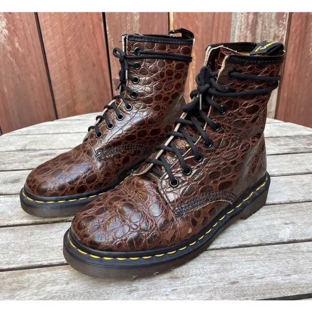 Vintage 90's Dr. Martens Brown Croc Pattern Boots… - image 3