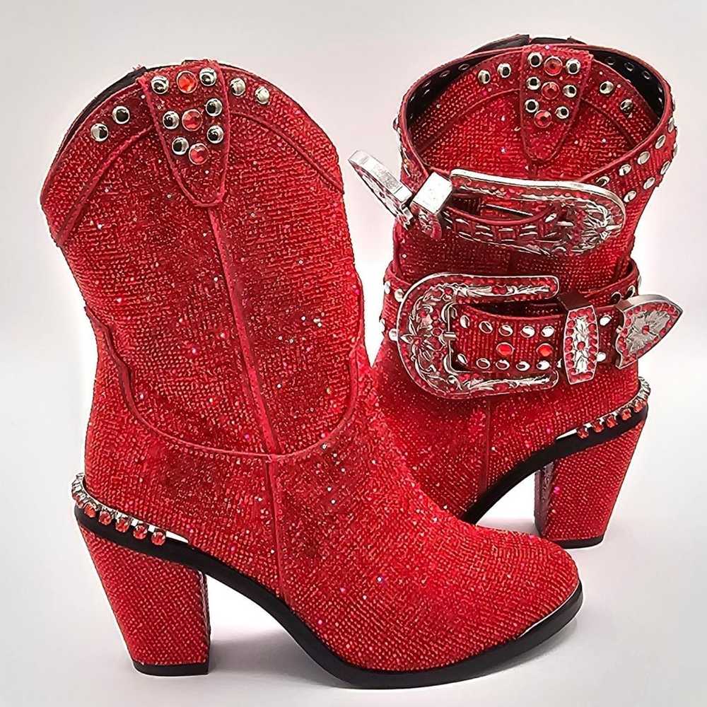 Bling Size 7 Club Exx Red Sheriff Shine Boots NWOB - image 2