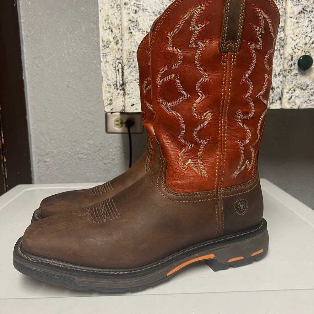Ariat workhog boots 11.5 D dark brown and orange … - image 2
