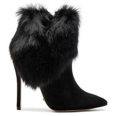 Schutz Black Suede Rabbit Fur Heeled Booties size 