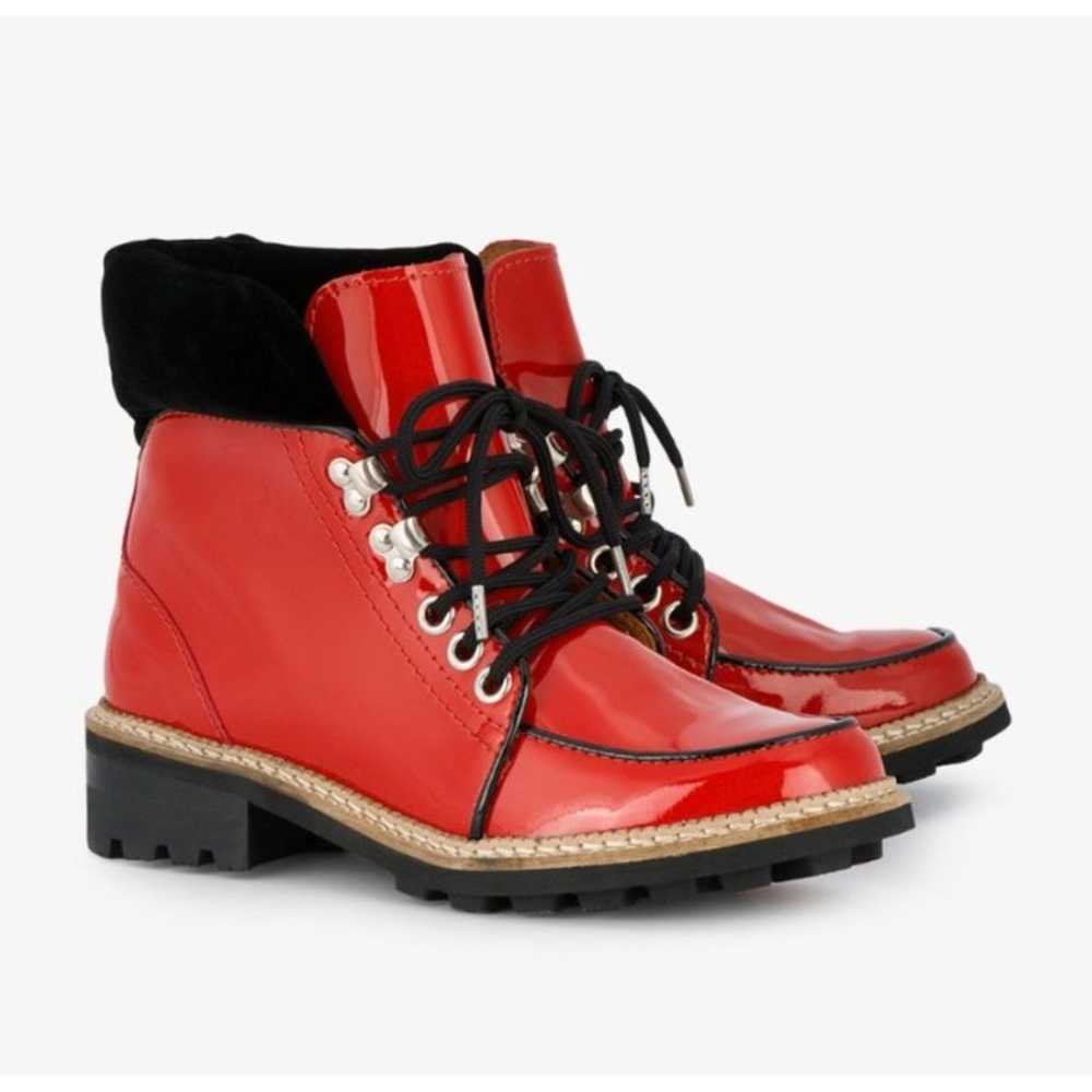 GANNI Red Patent Leather Lace-Up Boots - image 1