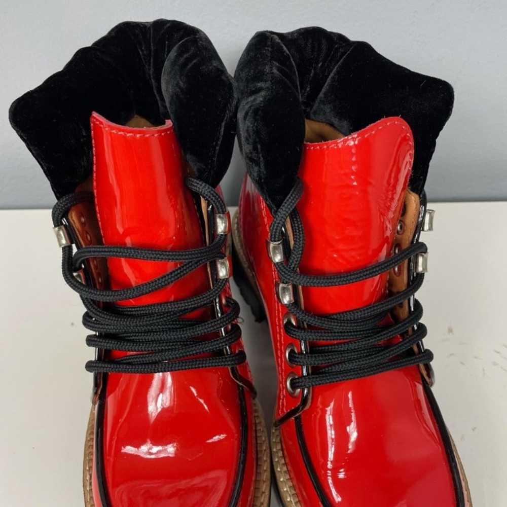 GANNI Red Patent Leather Lace-Up Boots - image 5