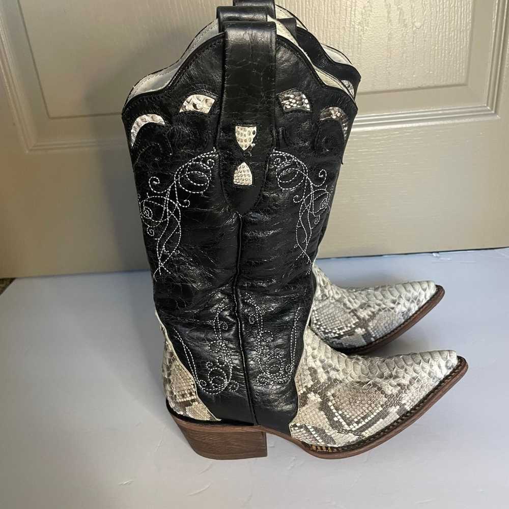 J.B Dillion Black And White Snake Skin Boots 5.5 - image 1