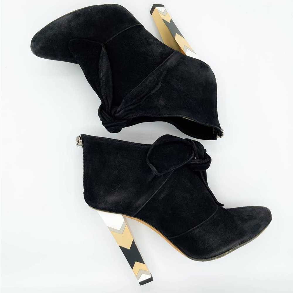 Jimmy Choo Erica Black Suede Bow Ankle Booties 37 - image 11