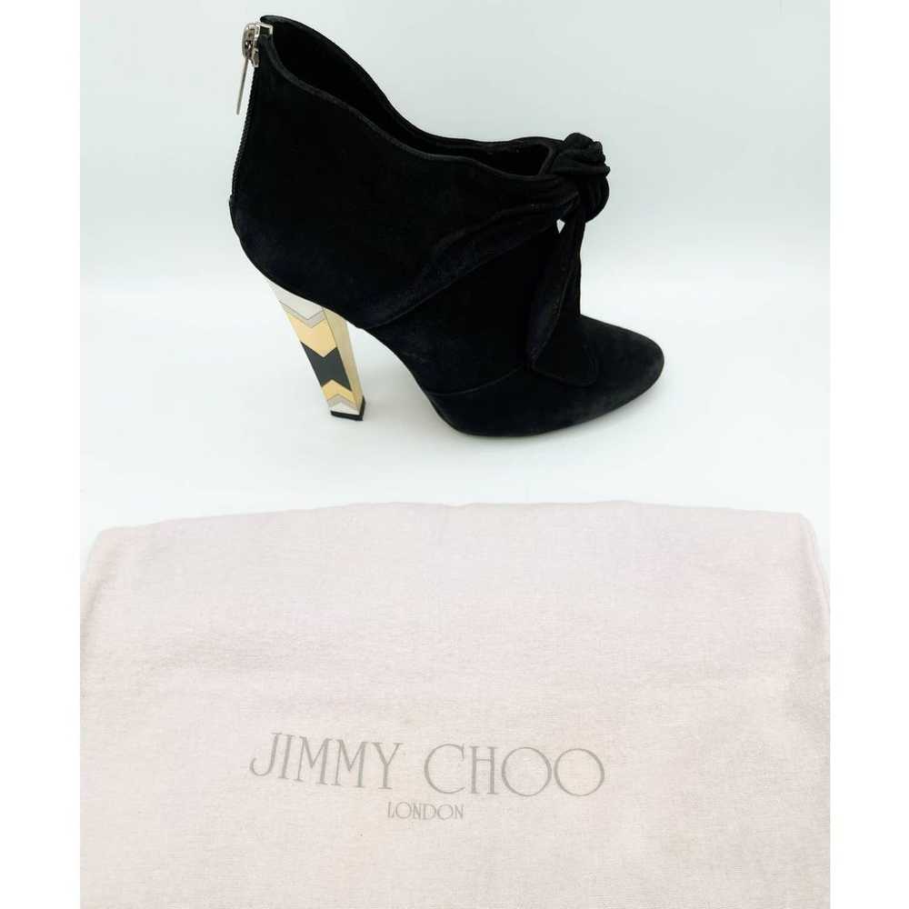 Jimmy Choo Erica Black Suede Bow Ankle Booties 37 - image 12