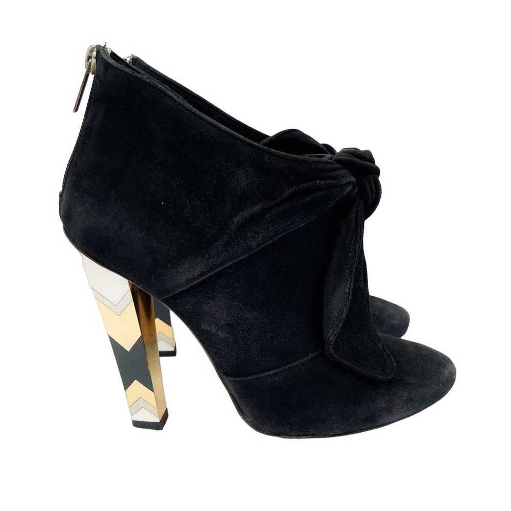 Jimmy Choo Erica Black Suede Bow Ankle Booties 37 - image 1