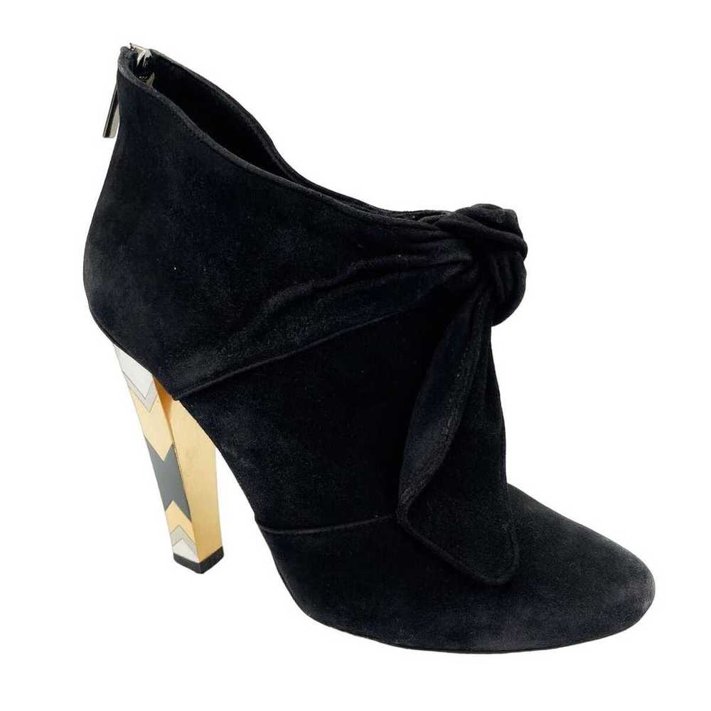 Jimmy Choo Erica Black Suede Bow Ankle Booties 37 - image 2