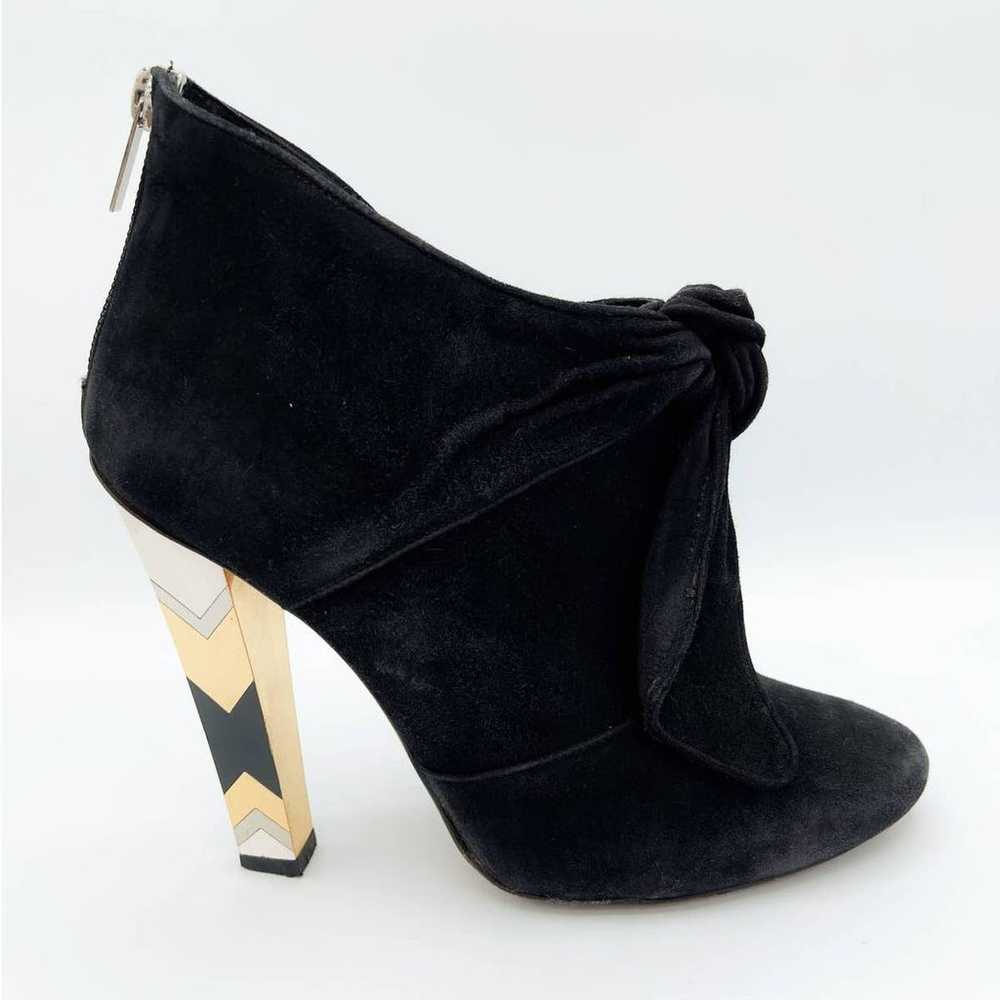 Jimmy Choo Erica Black Suede Bow Ankle Booties 37 - image 3