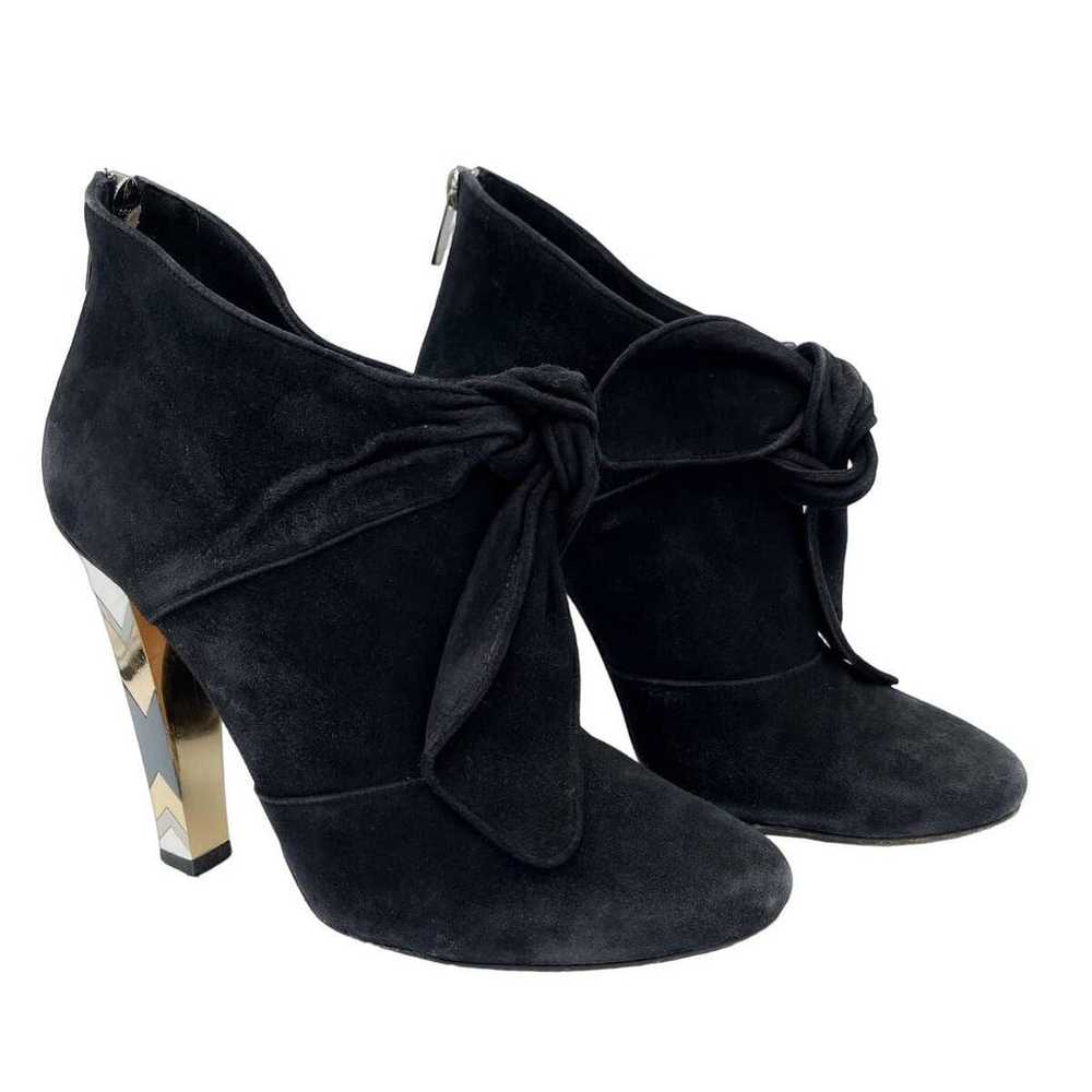 Jimmy Choo Erica Black Suede Bow Ankle Booties 37 - image 4