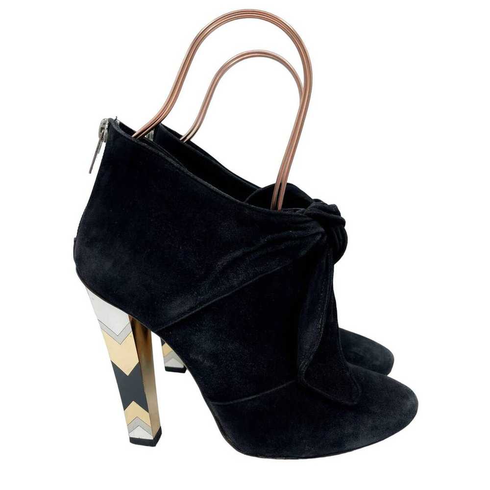 Jimmy Choo Erica Black Suede Bow Ankle Booties 37 - image 6