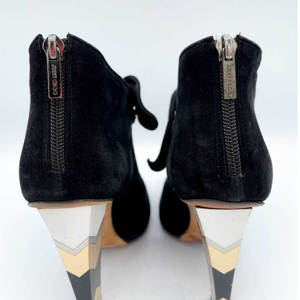 Jimmy Choo Erica Black Suede Bow Ankle Booties 37 - image 9