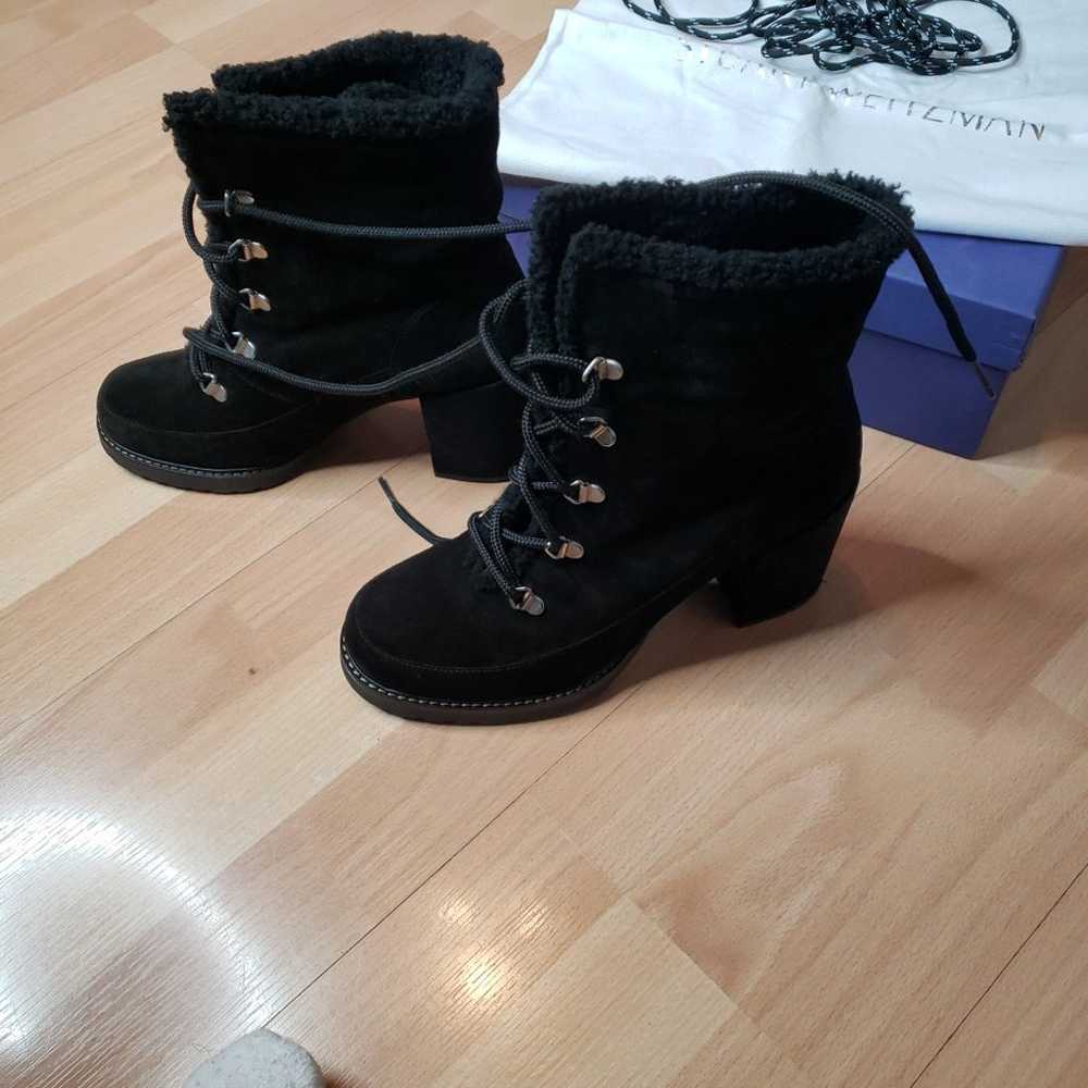 Stuart Weitzman Yukon Black Suede Shearling Boots - image 3