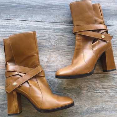 DVF caramel brown strap leather Yardley ankle boot