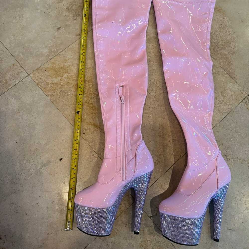 Pink Rhinestone Thigh High Pleaser Boots - image 2
