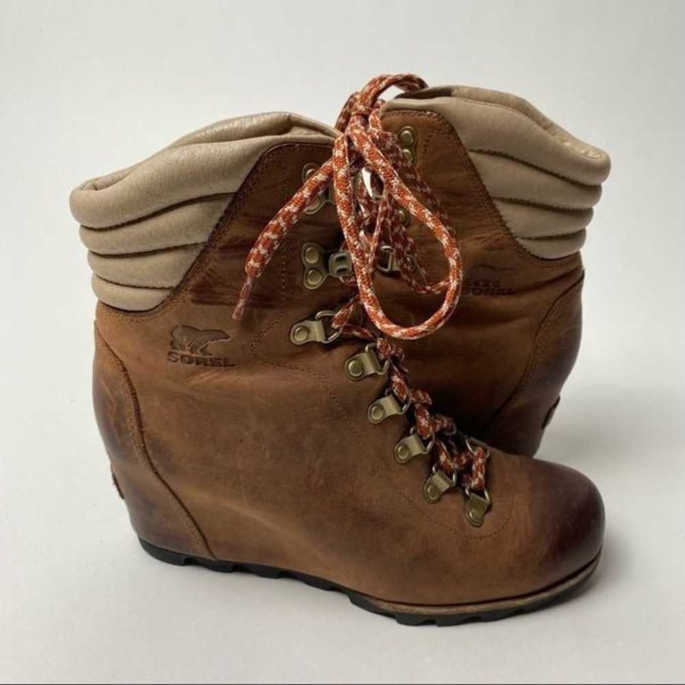 Sorel Conquest Wedge Ankle Boots Elk Camel Leathe… - image 1