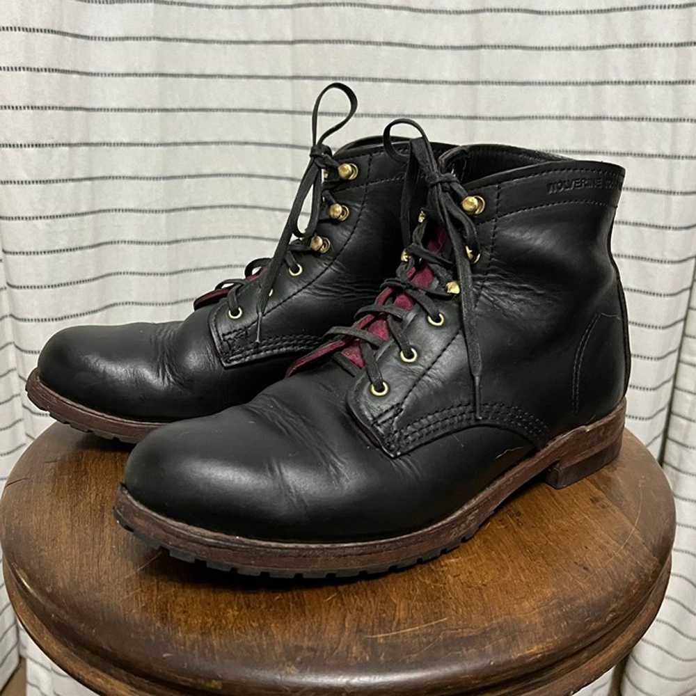 Wolverine 1000 mile black leather boots, rare pin… - image 1