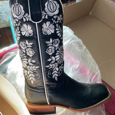 Macie Bean Boots - Black with white embroidery - image 1