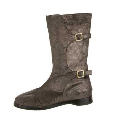 Jimmy Choo Suede Round-Toe Moto Boots - image 1