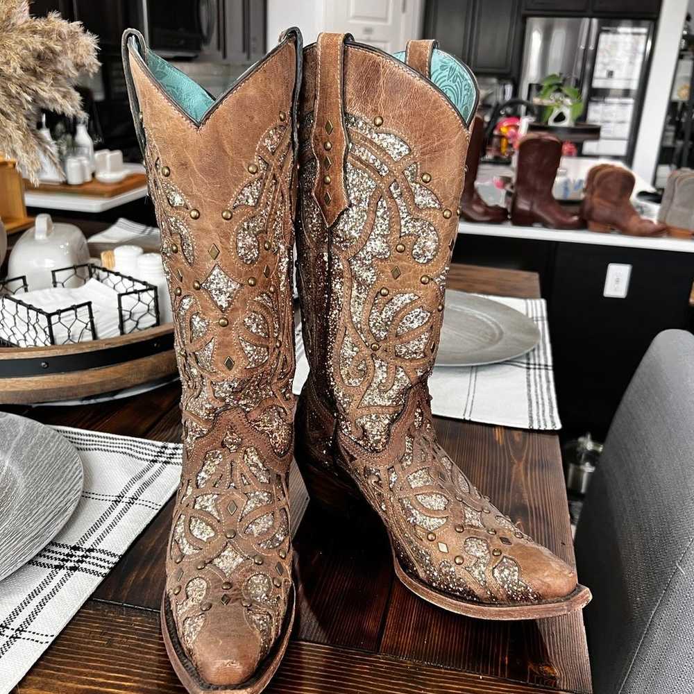 Corrall orix brown glitter inlay Cowboy Boots - image 1