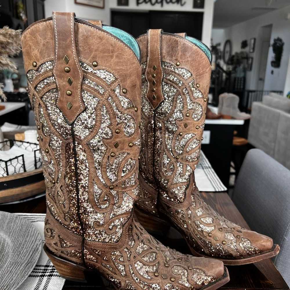 Corrall orix brown glitter inlay Cowboy Boots - image 2