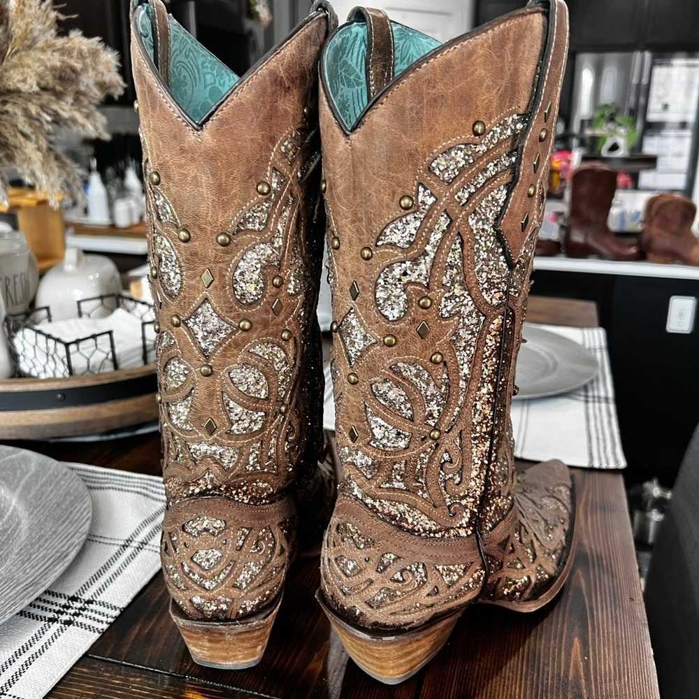 Corrall orix brown glitter inlay Cowboy Boots - image 3