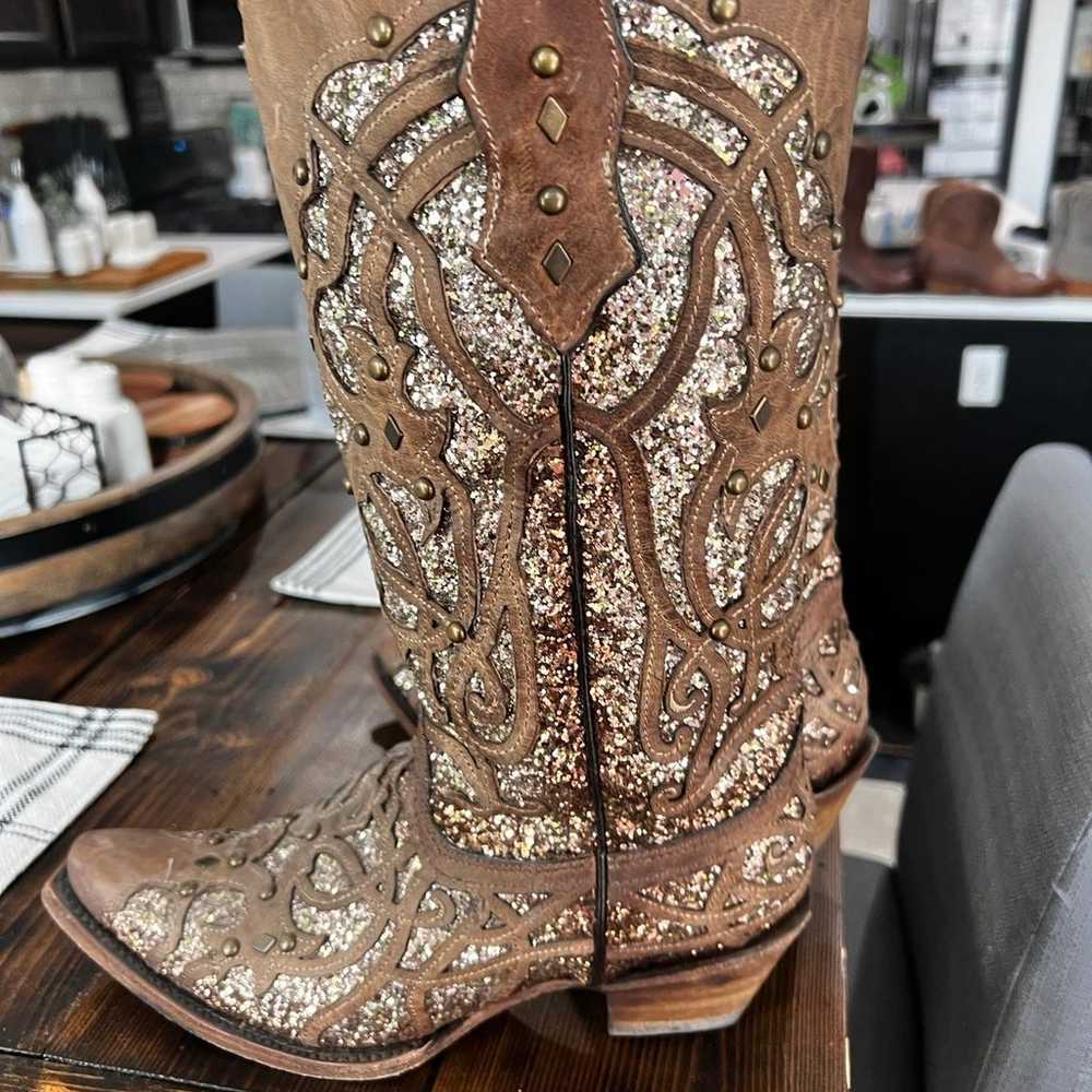 Corrall orix brown glitter inlay Cowboy Boots - image 4