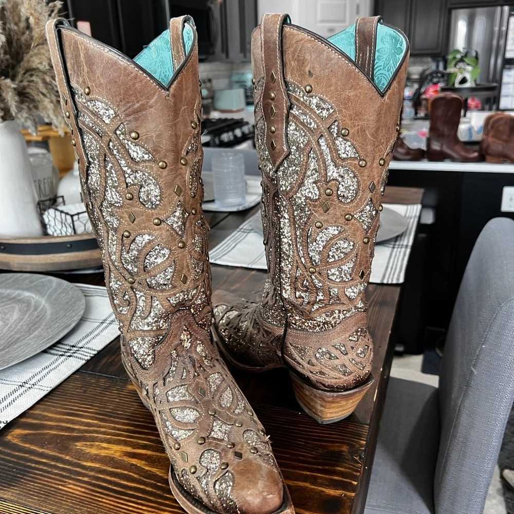 Corrall orix brown glitter inlay Cowboy Boots - image 7