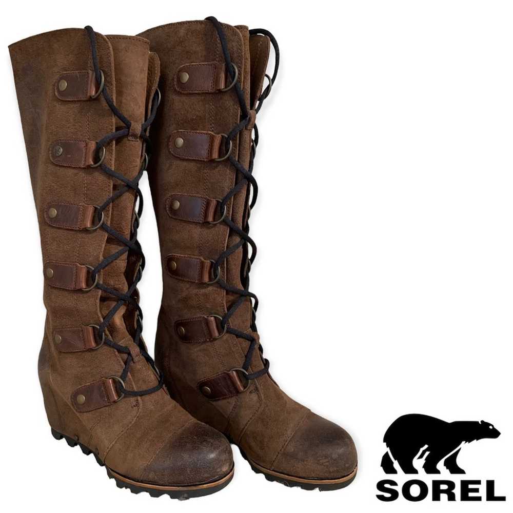Sorel Joan Of Arctic Wedge Tall Leather Boots Lac… - image 1