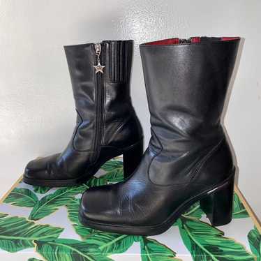 Tommy Hilfiger 90's Black Leather Chunky Boots