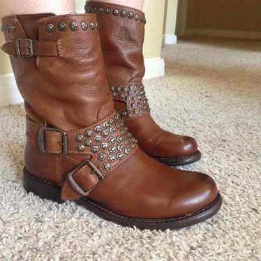 Brown studded frye boots