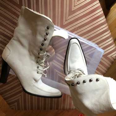 Cream Shearling Heeled Boots - image 1