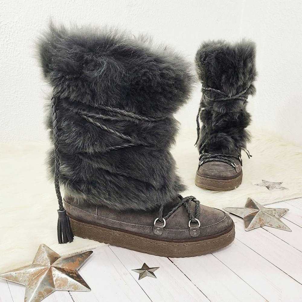 Frye Gail shearling fur boots Smoke gray black su… - image 1