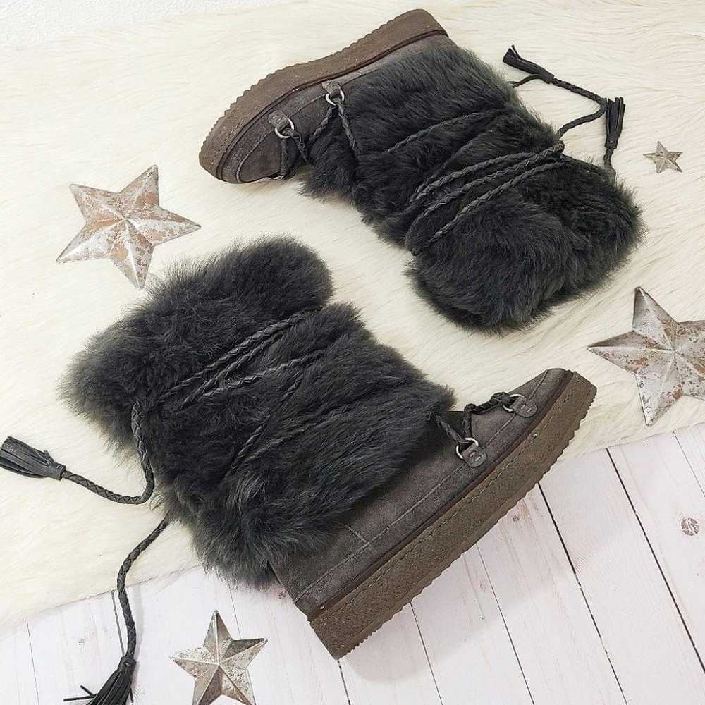 Frye Gail shearling fur boots Smoke gray black su… - image 2