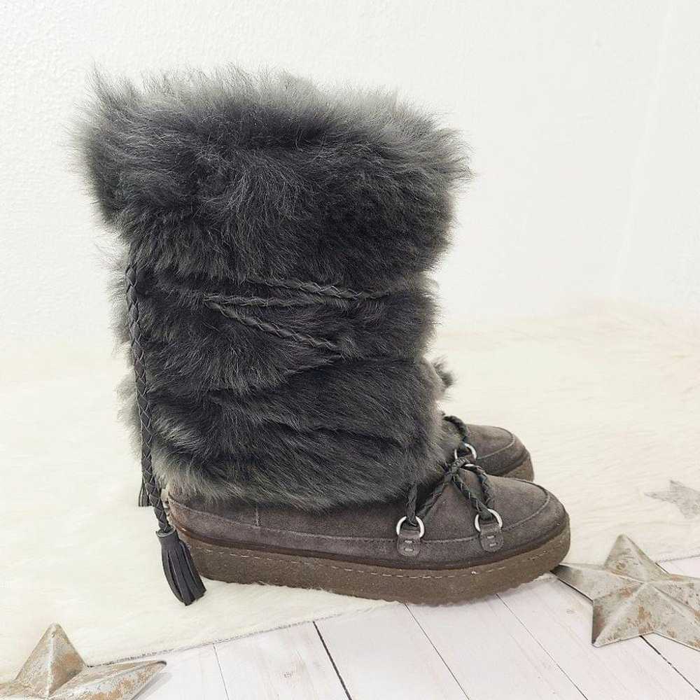 Frye Gail shearling fur boots Smoke gray black su… - image 3