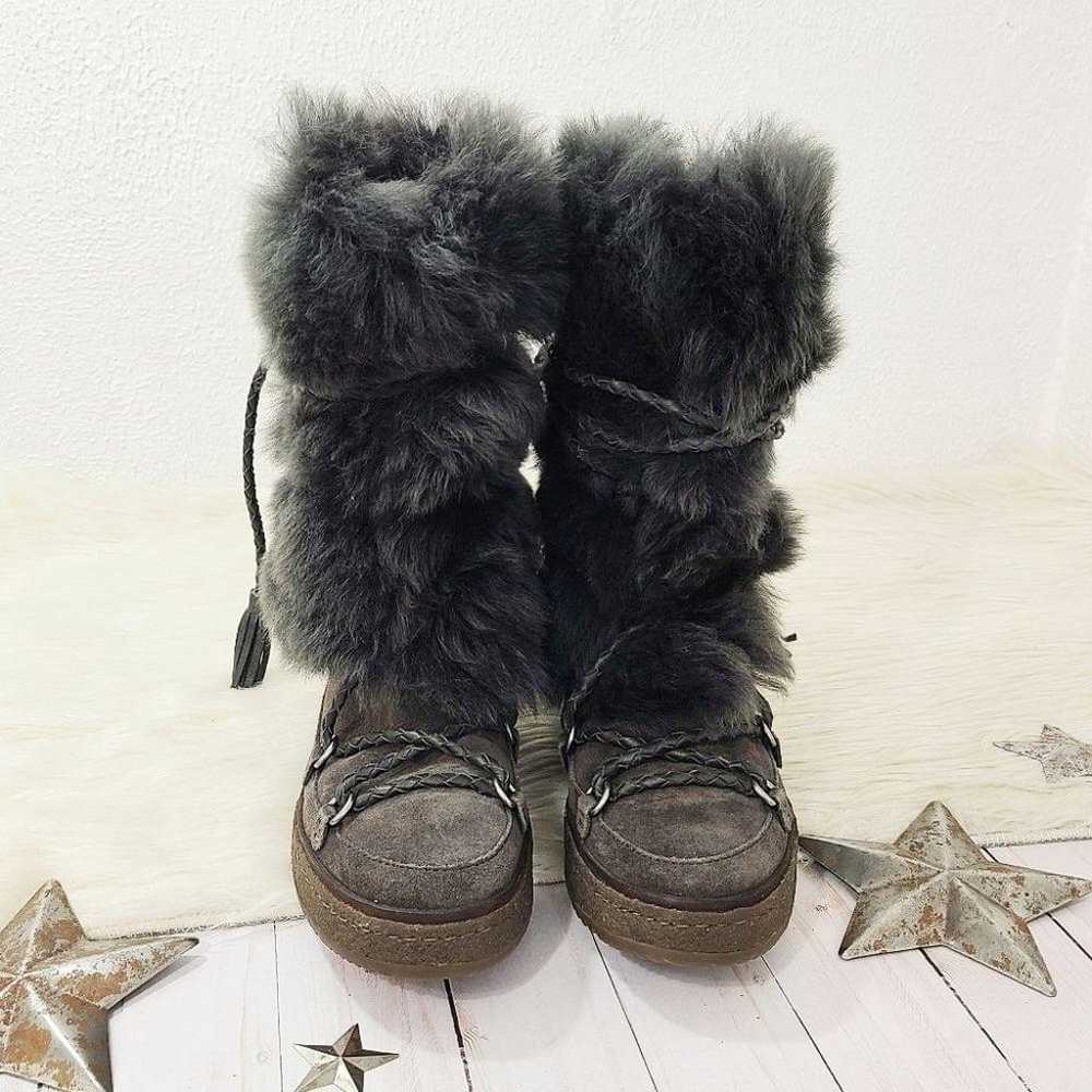 Frye Gail shearling fur boots Smoke gray black su… - image 4