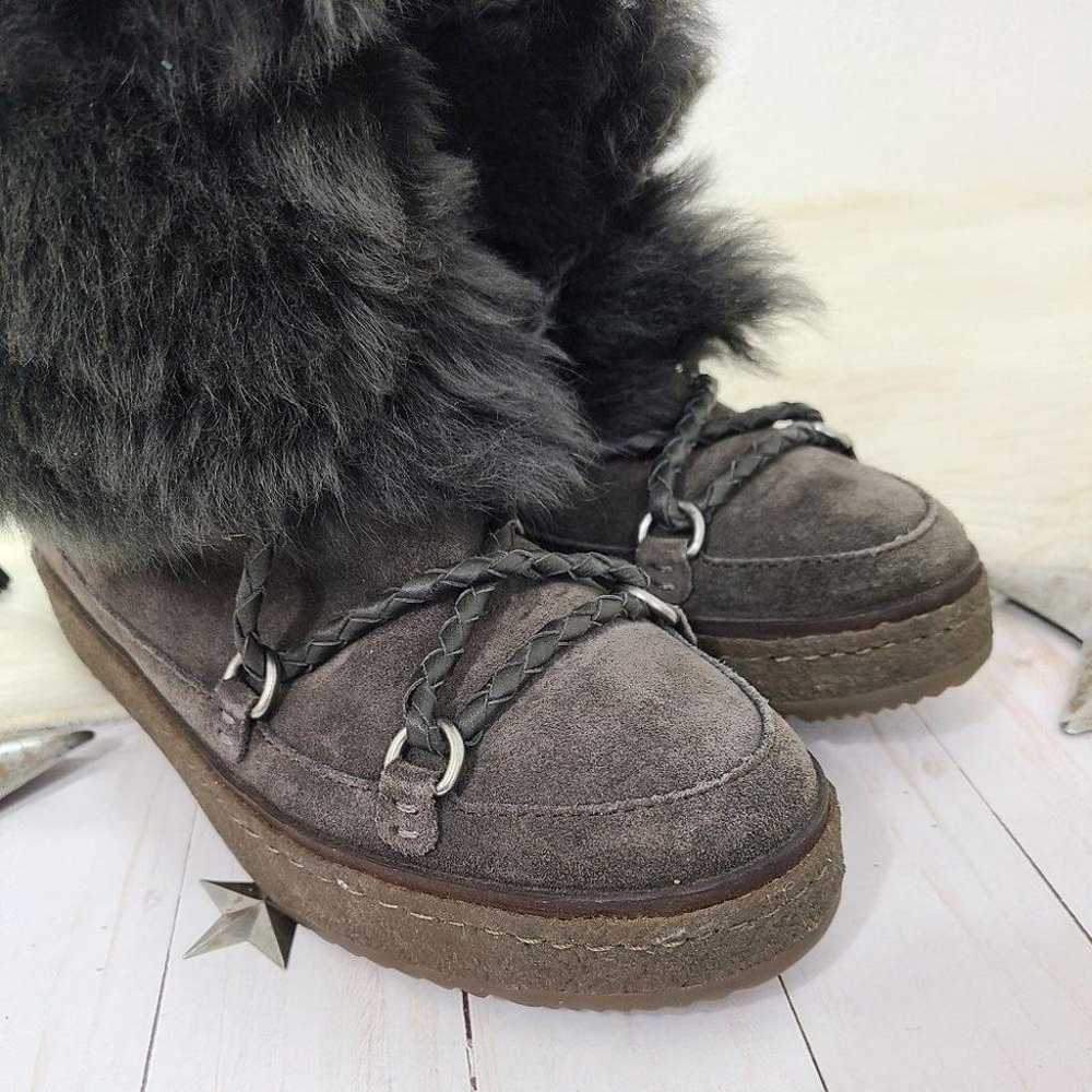 Frye Gail shearling fur boots Smoke gray black su… - image 6